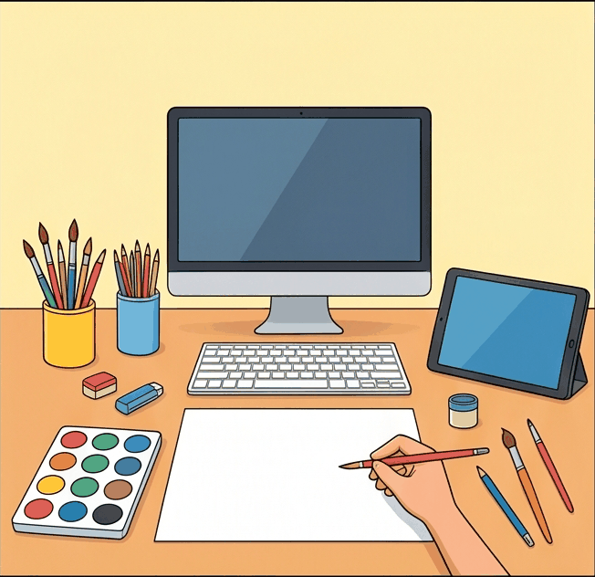 Creative tools on a desk