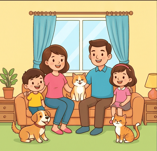 Family and pets scene