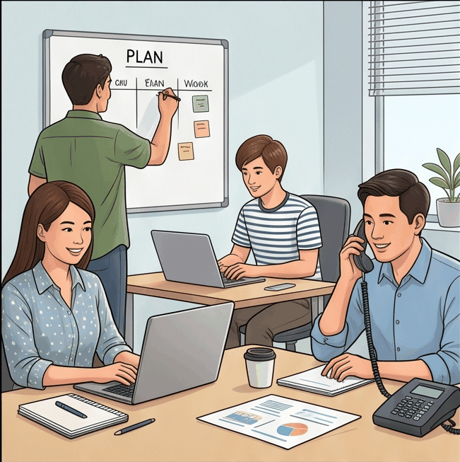 Office team working together