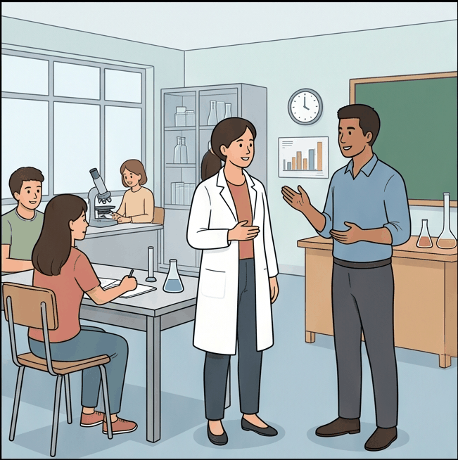 Science classroom with teacher and students