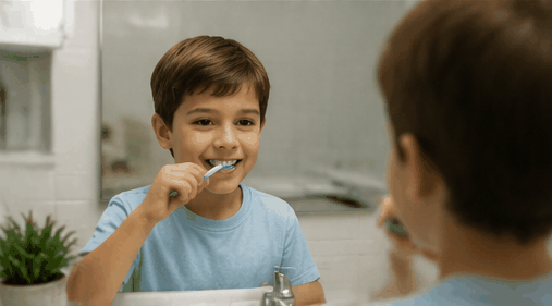 Child brushing teeth alone