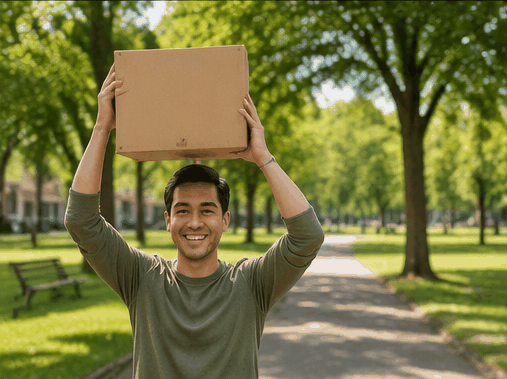 Person holding a box up